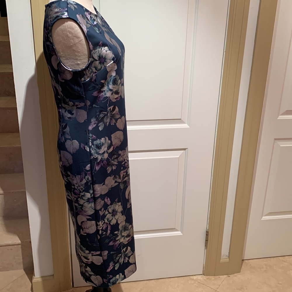 NEW YORK & CO.Metallic floral teal dress w/ metallic flowers. Midi, Size S. - Picture 5 of 13